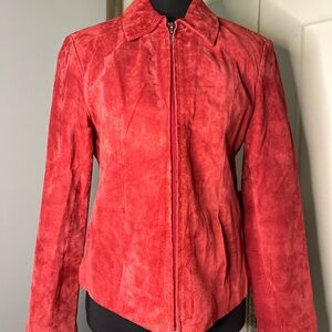 Women's Red Suede 100% Leather Zip Front Jacket Old Money Y2K 90s Vintage